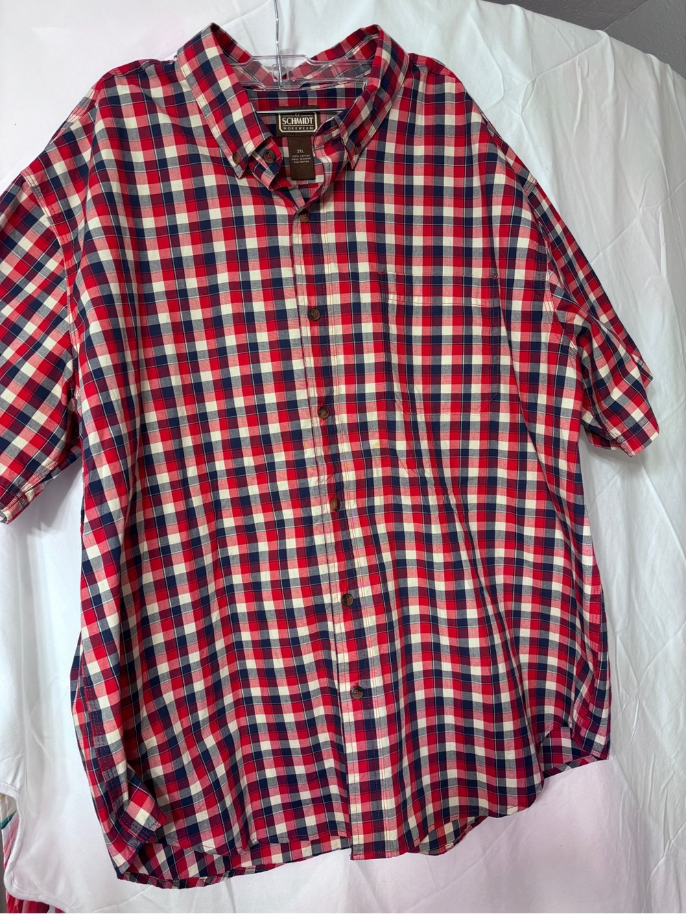 NWOT C.E. SCHMIDT Classic Fit Red Plaid Short Sleeve Button-Up Shirt 100% Cotton
